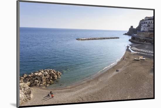 Elevated View of Atrani Beach with Family and Fishing Boats-Eleanor Scriven-Mounted Photographic Print