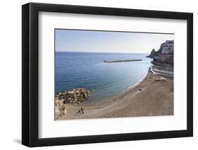 Elevated View of Atrani Beach with Family and Fishing Boats-Eleanor Scriven-Framed Premium Photographic Print