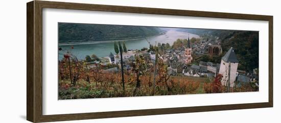 Elevated View of Bacharach and the Rhine River in Autumn, Rhineland-Palatinate, Germany-null-Framed Photographic Print