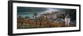 Elevated View of Bacharach and the Rhine River in Autumn, Rhineland-Palatinate, Germany-null-Framed Photographic Print