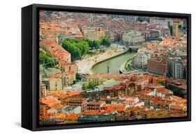 Elevated view of Bilbao, Spain (Bilbo) and river Ibaizabal-null-Framed Stretched Canvas