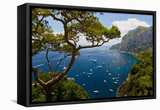 Elevated view of blue waters of the City of Capri, an Italian island off the Sorrentine Peninsul...-null-Framed Stretched Canvas