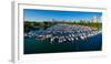 Elevated view of boats moored at Diversey Harbor, Chicago, Illinois, USA-null-Framed Photographic Print