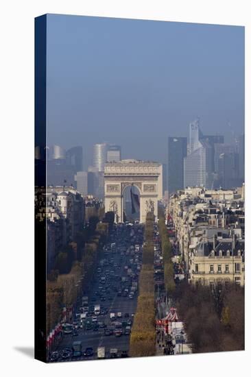 Elevated View of Champs Elysees, Arc De Triomphe and La Defense, Paris, France, Europe-Charles Bowman-Stretched Canvas