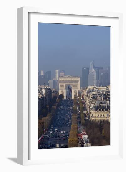 Elevated View of Champs Elysees, Arc De Triomphe and La Defense, Paris, France, Europe-Charles Bowman-Framed Photographic Print