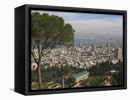 Elevated View of City and Bay from Mount Carmel, Haifa, Israel, Middle East-Eitan Simanor-Framed Stretched Canvas