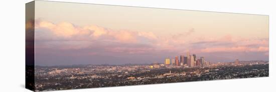 Elevated view of city at dusk, Downtown Los Angeles, Los Angeles, California, USA-null-Stretched Canvas