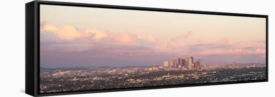 Elevated view of city at dusk, Downtown Los Angeles, Los Angeles, California, USA-null-Framed Stretched Canvas