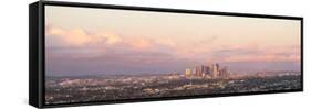 Elevated view of city at dusk, Downtown Los Angeles, Los Angeles, California, USA-null-Framed Stretched Canvas