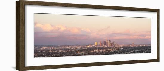 Elevated view of city at dusk, Downtown Los Angeles, Los Angeles, California, USA-null-Framed Photographic Print