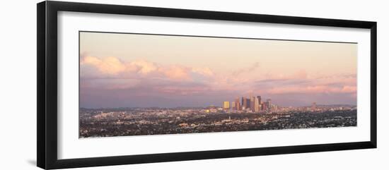 Elevated view of city at dusk, Downtown Los Angeles, Los Angeles, California, USA-null-Framed Photographic Print