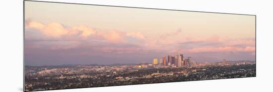 Elevated view of city at dusk, Downtown Los Angeles, Los Angeles, California, USA-null-Mounted Photographic Print