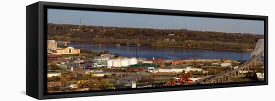 Elevated view of cityscape, Dubuque, Dubuque County, Iowa, USA-null-Framed Stretched Canvas
