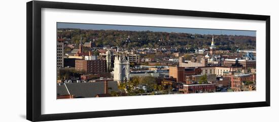 Elevated view of cityscape, Dubuque, Dubuque County, Iowa, USA-null-Framed Photographic Print