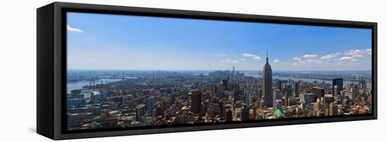 Elevated view of cityscape, Empire State Building, Manhattan, New York City, New York State, USA-null-Framed Stretched Canvas