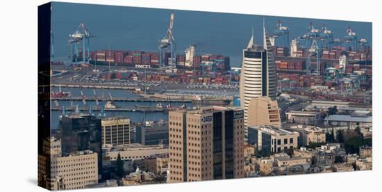 Elevated view of cityscape, Haifa, Israel-null-Stretched Canvas