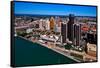 Elevated view of Detroit skyline at waterfront, Wayne County, Michigan, USA-null-Framed Stretched Canvas