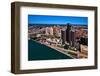 Elevated view of Detroit skyline at waterfront, Wayne County, Michigan, USA-null-Framed Photographic Print