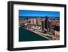 Elevated view of Detroit skyline at waterfront, Wayne County, Michigan, USA-null-Framed Photographic Print