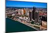 Elevated view of Detroit skyline at waterfront, Wayne County, Michigan, USA-null-Mounted Photographic Print
