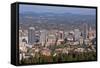 Elevated view of downtown skyline Portland, Multnomah County, Oregon, USA-null-Framed Stretched Canvas