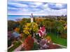 Elevated view of Grosse Point Lighthouse in Evanston, Cook County, Illinois, USA-null-Mounted Photographic Print