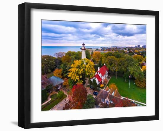 Elevated view of Grosse Point Lighthouse in Evanston, Cook County, Illinois, USA-null-Framed Photographic Print