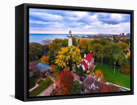 Elevated view of Grosse Point Lighthouse in Evanston, Cook County, Illinois, USA-null-Framed Stretched Canvas