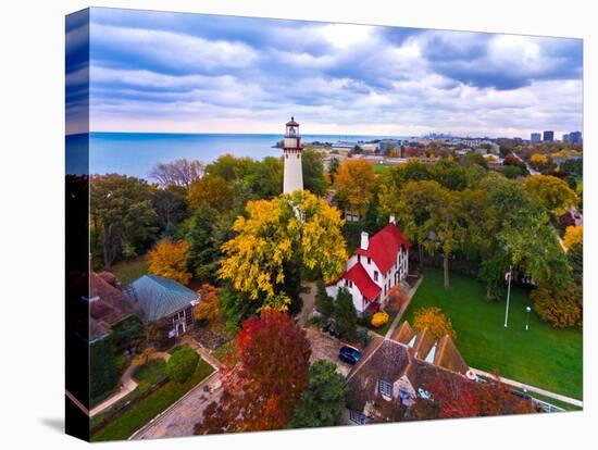 Elevated view of Grosse Point Lighthouse in Evanston, Cook County, Illinois, USA-null-Stretched Canvas
