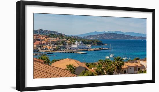 Elevated view of harbour and Palau town, Palau, Sardinia, Italy, Mediterranean, Europe-Frank Fell-Framed Photographic Print