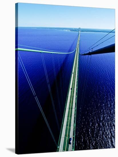 Elevated view of Mackinac Bridge, Mackinac, Michigan, USA-null-Stretched Canvas