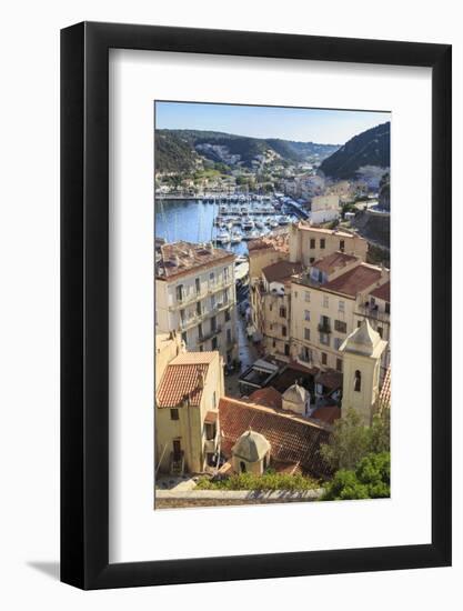 Elevated view of marina, Bonifacio, Corsica, France, Mediterranean, Europe-Eleanor Scriven-Framed Photographic Print