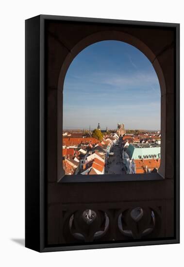 Elevated view of Maximilianstrasse from Altpoertel city gate, Speyer, Rhineland-Palatinate, Germany-null-Framed Stretched Canvas