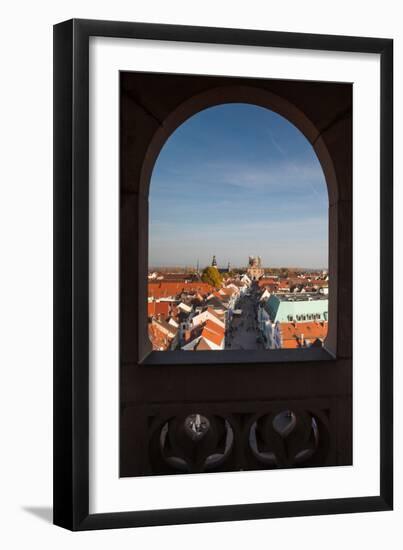 Elevated view of Maximilianstrasse from Altpoertel city gate, Speyer, Rhineland-Palatinate, Germany-null-Framed Photographic Print