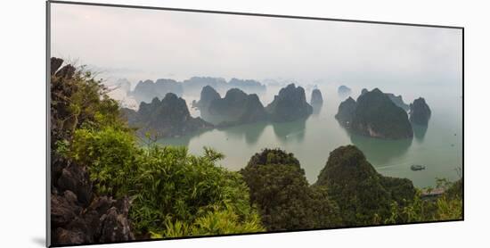 Elevated view of misty Ha Long Bay, Quang Ninh Province, Vietnam-null-Mounted Photographic Print
