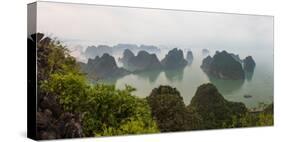 Elevated view of misty Ha Long Bay, Quang Ninh Province, Vietnam-null-Stretched Canvas