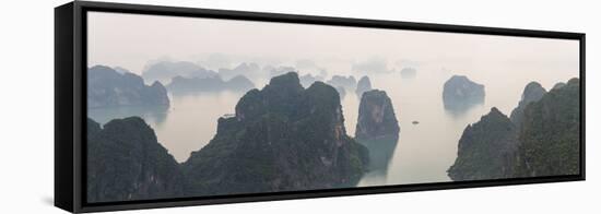 Elevated view of misty Ha Long Bay, Quang Ninh Province, Vietnam-null-Framed Stretched Canvas