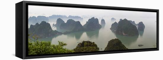 Elevated view of misty Ha Long Bay, Quang Ninh Province, Vietnam-null-Framed Stretched Canvas