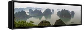 Elevated view of misty Ha Long Bay, Quang Ninh Province, Vietnam-null-Framed Stretched Canvas