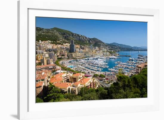 Elevated view of Monte-Carlo and harbor in the Principality of Monaco, Western Europe on the Med...-null-Framed Photographic Print