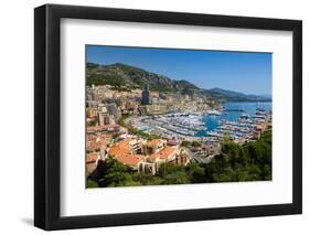 Elevated view of Monte-Carlo and harbor in the Principality of Monaco, Western Europe on the Med...-null-Framed Photographic Print