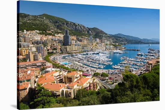 Elevated view of Monte-Carlo and harbor in the Principality of Monaco, Western Europe on the Med...-null-Stretched Canvas