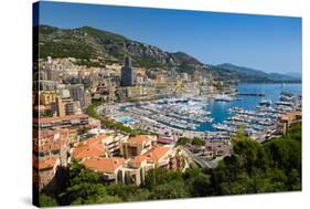 Elevated view of Monte-Carlo and harbor in the Principality of Monaco, Western Europe on the Med...-null-Stretched Canvas