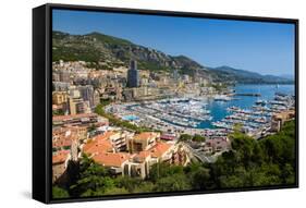 Elevated view of Monte-Carlo and harbor in the Principality of Monaco, Western Europe on the Med...-null-Framed Stretched Canvas