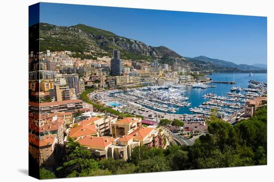 Elevated view of Monte-Carlo and harbor in the Principality of Monaco, Western Europe on the Med...-null-Stretched Canvas