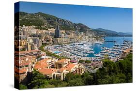 Elevated view of Monte-Carlo and harbor in the Principality of Monaco, Western Europe on the Med...-null-Stretched Canvas