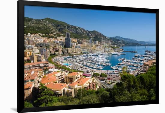 Elevated view of Monte-Carlo and harbor in the Principality of Monaco, Western Europe on the Med...-null-Framed Photographic Print