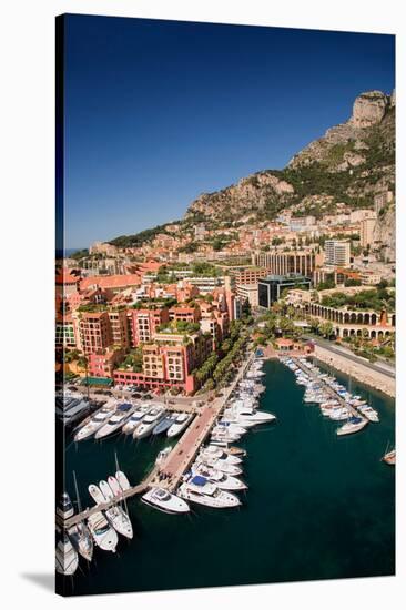 Elevated view of Monte-Carlo and harbor in the Principality of Monaco, Western Europe on the Med...-null-Stretched Canvas