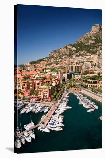 Elevated view of Monte-Carlo and harbor in the Principality of Monaco, Western Europe on the Med...-null-Stretched Canvas