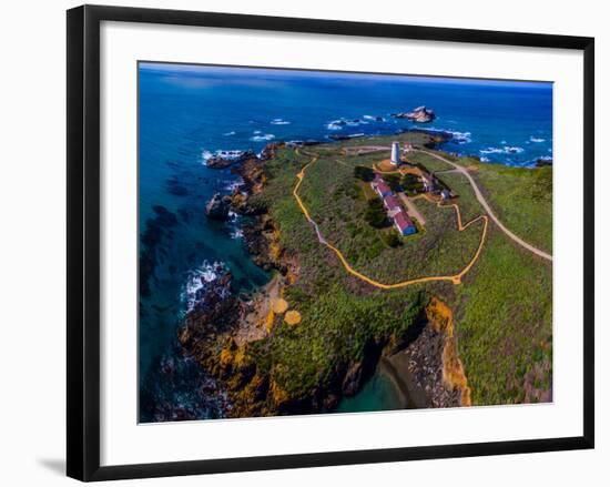 Elevated view of Piedras Blancas Lighthouse, San Simeon, California, USA-null-Framed Photographic Print